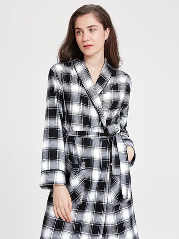 أرواب SIORO النسائية من الفلانيل، رداء حمام من القطن الناعم المنقوش بياقة شال للاسترخاء in Kuwait