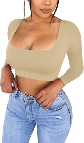KAKALOT Women's Sexy Bodycon Basic Long Sleeve Solid Crop Top T- Shir in Saudi Arabia