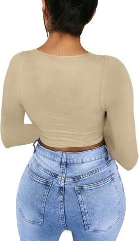 KAKALOT Women's Sexy Bodycon Basic Long Sleeve Solid Crop Top T- Shir in Saudi Arabia
