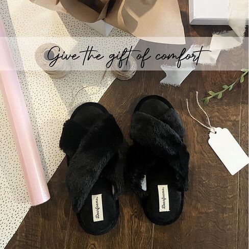 Dearfoams Women's Jessica faux faux fur Cross Band Slide Slipper in Saudi Arabia