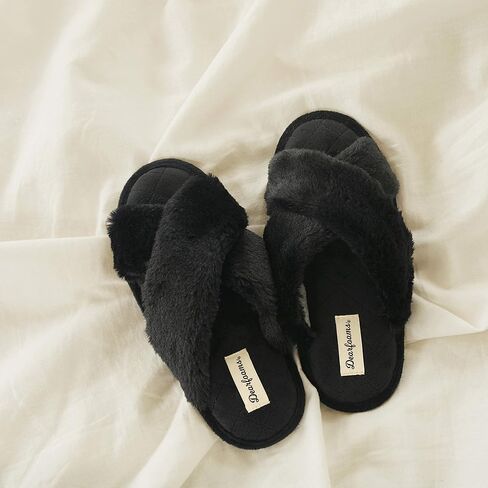 Dearfoams Women's Jessica faux faux fur Cross Band Slide Slipper in Saudi Arabia