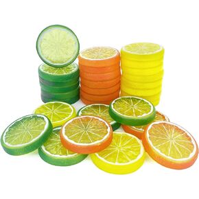 Lorigun 30pcs Fake Lemon Slice Garnish Artificial Fruit Faux Food House Bar Decoration Cocktail Party Arrangement(Red Green Yellow,Each Color 10Pcs) in Kuwait