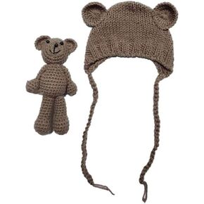 Lppgrace Newborn Baby Girls Boys Bear Hat Beanie with Bear Dolls Photography Accessories