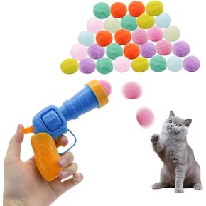 Andiker Cat Toy Balls Set, 30pcs Plush Cat Pom Pom Balls & a Plastic Cat Fetch Toy Launcher Set for Cat Catch and Fetch Interactive Cat Toy with Colorful Cat Balls for Indoor Cat (30 balls+1 launcher)