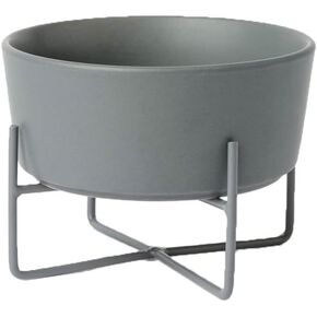 Waggo Simple Solid Dog Bowl and Dog Bowl Stand - Single Iron Stand with Single Ceramic Feeder or Water Bowl, Small or Large Dog Elevated Pet Feeder (Large, Matte Black)