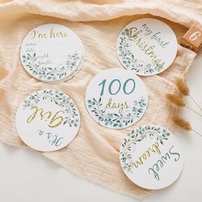 let's make Boho Baby Monthly Milestone Cards with Announcement Sign Pregnancy and Baby Shower Gifts Gender Neutral Newborn Monthly Milestones Sign for Photo Props 13Pcs Green Eucalyptus Leaves in Kuwait
