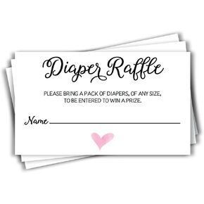 Diaper Raffle Ticket Lottery Insert Cards for Pink Girl Heart Baby Shower Invitations, Supplies and Games for Baby Gender Reveal Party, Bring a Pack of Diapers to Win Favors, Gifts Prizes (50-Cards) in Saudi Arabia