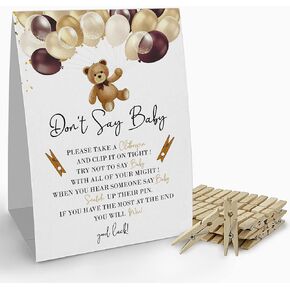 لافتة لعبة Don't Say Baby clothespin (علامة واحدة + 50 دبوس ملابس صغير)، لعبة استحمام الطفل بالون الدب، ديكور لعبة حمام الطفل، حمام طفل محايد للجنسين in Kuwait