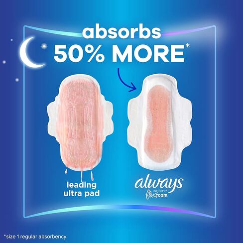 Always, Infinity With FlexFoam Pads For Women, Size 4, Overnight Absorbency With Wings, 26 Count in Saudi Arabia