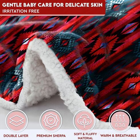Ultra Soft Sherpa Fleece Throw Blanket | Cozy, Plush Baby Blanket for Kids | Reversible with Aztec Prints | Washable | Wide Size for Extra for Warmth & Comfort | Cute 5 Colors in Saudi Arabia