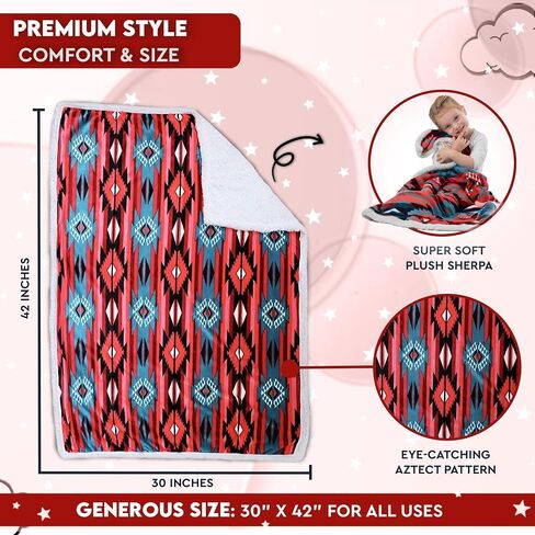 Ultra Soft Sherpa Fleece Throw Blanket | Cozy, Plush Baby Blanket for Kids | Reversible with Aztec Prints | Washable | Wide Size for Extra for Warmth & Comfort | Cute 5 Colors in Saudi Arabia