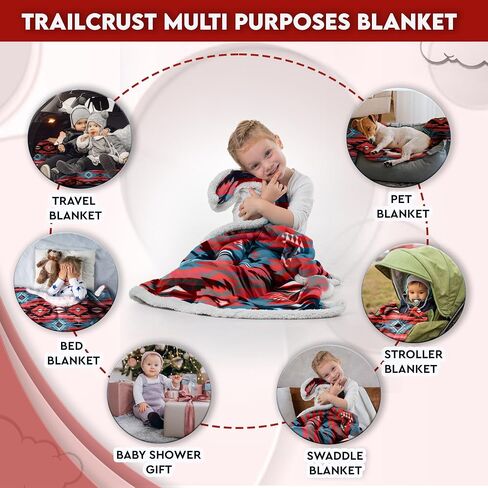 Ultra Soft Sherpa Fleece Throw Blanket | Cozy, Plush Baby Blanket for Kids | Reversible with Aztec Prints | Washable | Wide Size for Extra for Warmth & Comfort | Cute 5 Colors in Saudi Arabia