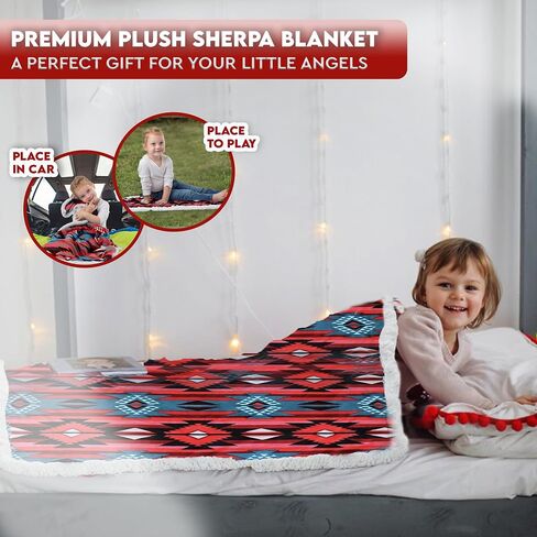 Ultra Soft Sherpa Fleece Throw Blanket | Cozy, Plush Baby Blanket for Kids | Reversible with Aztec Prints | Washable | Wide Size for Extra for Warmth & Comfort | Cute 5 Colors in Saudi Arabia