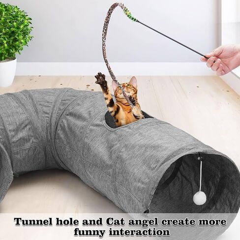 Cat Tunnels - Cat Play Tunnel for Indoor Cats, Cat Toy with Cat Teaser & Spring, Collapsible Tunnel Tube, 12 inches Diameter, Grey in Saudi Arabia