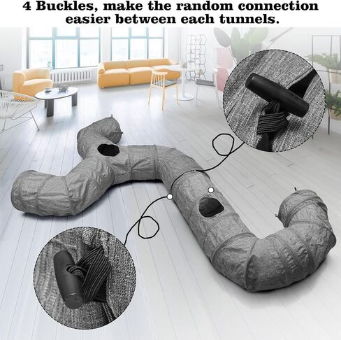 Cat Tunnels - Cat Play Tunnel for Indoor Cats, Cat Toy with Cat Teaser & Spring, Collapsible Tunnel Tube, 12 inches Diameter, Grey in Saudi Arabia