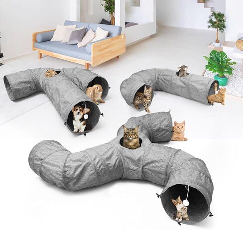 Cat Tunnels - Cat Play Tunnel for Indoor Cats, Cat Toy with Cat Teaser & Spring, Collapsible Tunnel Tube, 12 inches Diameter, Grey in Saudi Arabia