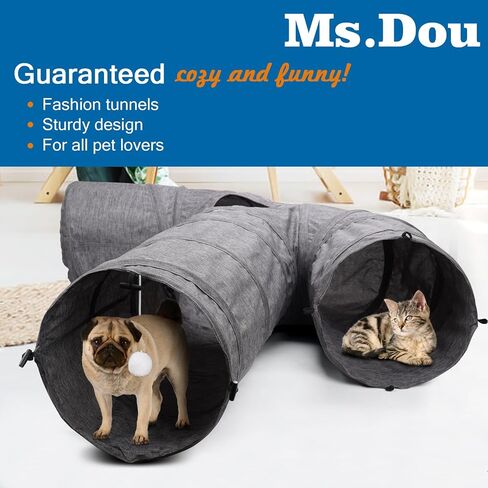 Cat Tunnels - Cat Play Tunnel for Indoor Cats, Cat Toy with Cat Teaser & Spring, Collapsible Tunnel Tube, 12 inches Diameter, Grey in Saudi Arabia