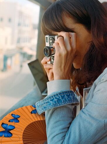 Tusitala Barcelona - Blue Butterflies Hand Fan | Handcrafted Spanish Hand Fan | Cotton Fabric and Wood | Includes Protective Jute Cotton Bag | Authentic Gift | 23cm - 9". in Kuwait