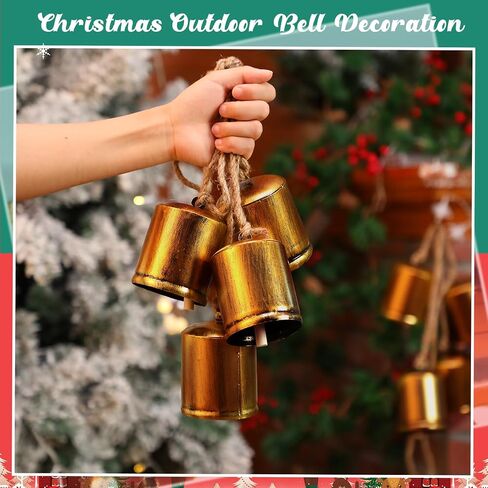 Therwen 2 Set of 8 Giant Harmony Bells Christmas Cow Bells Vintage Handmade Rustic Lucky Christmas Hanging Decor Bells Rustic Style 8 Metal Bells Cluster on Jute Rope in Saudi Arabia