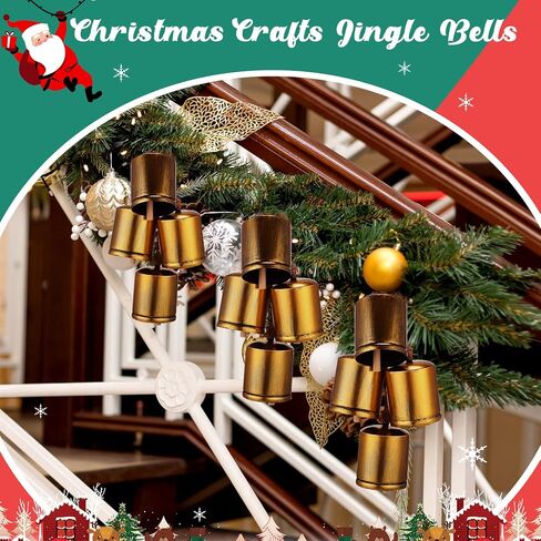 Therwen 2 Set of 8 Giant Harmony Bells Christmas Cow Bells Vintage Handmade Rustic Lucky Christmas Hanging Decor Bells Rustic Style 8 Metal Bells Cluster on Jute Rope in Saudi Arabia