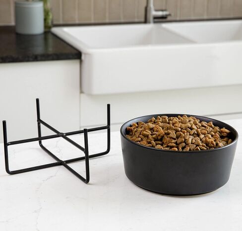 Waggo Simple Solid Dog Bowl and Dog Bowl Stand - Single Iron Stand with Single Ceramic Feeder or Water Bowl, Small or Large Dog Elevated Pet Feeder (Large, Matte Black) in Saudi Arabia
