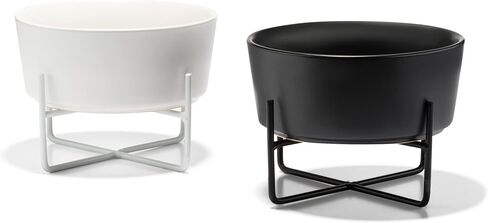 Waggo Simple Solid Dog Bowl and Dog Bowl Stand - Single Iron Stand with Single Ceramic Feeder or Water Bowl, Small or Large Dog Elevated Pet Feeder (Large, Matte Black) in Saudi Arabia