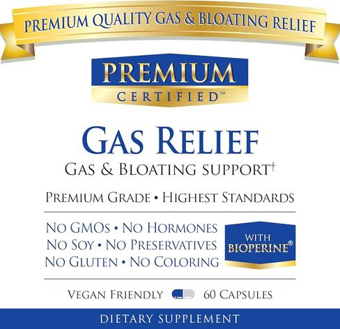 Premium Certified Gas Relief - Soothe Digestive Tract and Bloating - 60 Capsules -  with Artichoke, Ginger, and Fennel, Curcumin C3 Turmeric Complex - Non-GMO, Vegan, Made in USA in Kuwait