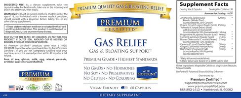 Premium Certified Gas Relief - Soothe Digestive Tract and Bloating - 60 Capsules -  with Artichoke, Ginger, and Fennel, Curcumin C3 Turmeric Complex - Non-GMO, Vegan, Made in USA in Kuwait