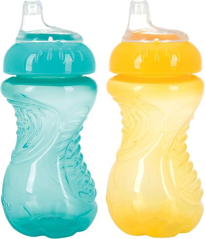 Nuby 2-Pack No-Spill Easy Grip Cup, 10 Ounce, Blue & Green in Saudi Arabia
