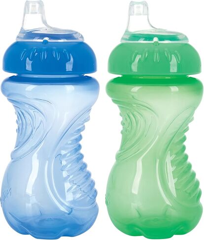 Nuby 2-Pack No-Spill Easy Grip Cup, 10 Ounce, Blue & Green in Saudi Arabia