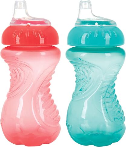 Nuby 2-Pack No-Spill Easy Grip Cup, 10 Ounce, Blue & Green in Saudi Arabia