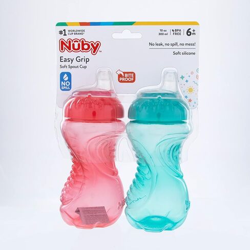 Nuby 2-Pack No-Spill Easy Grip Cup, 10 Ounce, Blue & Green in Saudi Arabia