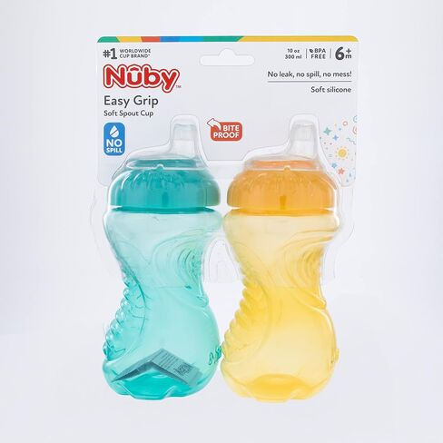 Nuby 2-Pack No-Spill Easy Grip Cup, 10 Ounce, Blue & Green in Saudi Arabia