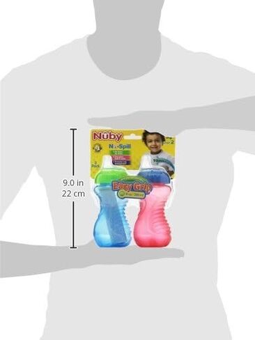 Nuby 2-Pack No-Spill Easy Grip Cup, 10 Ounce, Blue & Green in Saudi Arabia