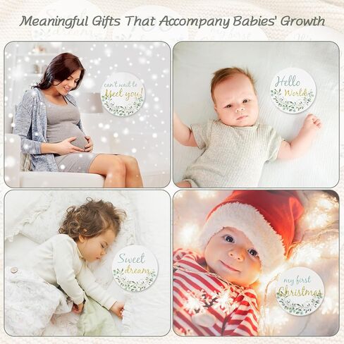 دعونا نصنع بطاقات معالم شهرية من بوهو بيبي مع علامة إعلان الحمل وهدايا استحمام الطفل علامة معالم شهرية محايدة للجنسين لحديثي الولادة لدعائم الصور 13 قطعة من أوراق الأوكالبتوس الخضراء in Kuwait