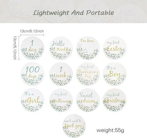 دعونا نصنع بطاقات معالم شهرية من بوهو بيبي مع علامة إعلان الحمل وهدايا استحمام الطفل علامة معالم شهرية محايدة للجنسين لحديثي الولادة لدعائم الصور 13 قطعة من أوراق الأوكالبتوس الخضراء in Kuwait