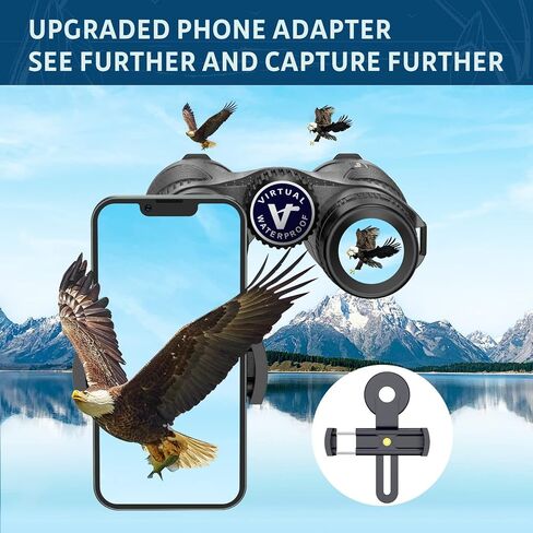 Virtual 12x42 HD Binoculars for Adults, High Power Binoculars with BaK4 prisms, IPX7 Waterproof Binoculars with Phone Adapter Easy Focus Binoculars for Bird Watching, Hunting,Theater, and Sport Games in Kuwait