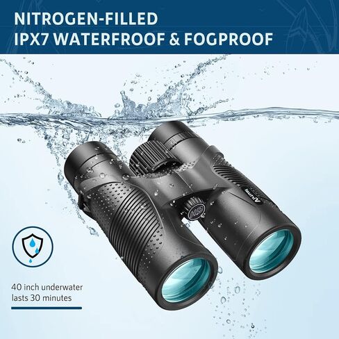 Virtual 12x42 HD Binoculars for Adults, High Power Binoculars with BaK4 prisms, IPX7 Waterproof Binoculars with Phone Adapter Easy Focus Binoculars for Bird Watching, Hunting,Theater, and Sport Games in Kuwait