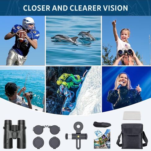 Virtual 12x42 HD Binoculars for Adults, High Power Binoculars with BaK4 prisms, IPX7 Waterproof Binoculars with Phone Adapter Easy Focus Binoculars for Bird Watching, Hunting,Theater, and Sport Games in Kuwait
