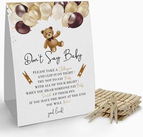 لافتة لعبة Don't Say Baby clothespin (علامة واحدة + 50 دبوس ملابس صغير)، لعبة استحمام الطفل بالون الدب، ديكور لعبة حمام الطفل، حمام طفل محايد للجنسين in Kuwait