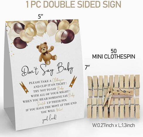 لافتة لعبة Don't Say Baby clothespin (علامة واحدة + 50 دبوس ملابس صغير)، لعبة استحمام الطفل بالون الدب، ديكور لعبة حمام الطفل، حمام طفل محايد للجنسين in Kuwait