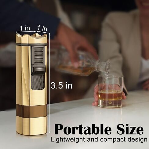 Four Jet Flame Torch Lighter with Punch and Holder, Windproof Torch Lighter Mutifuctional Refillable Butane Lighter, Delicate Box Gift for Men Husband on Birthday Black, Without Butane in Saudi Arabia