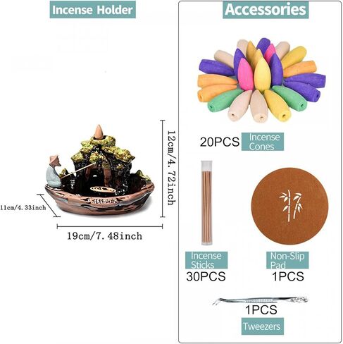 حامل البخور جبل باكلفتحات البخور حامل العصي البخور المخروط حامل البخور بتدفق خلفي مع 10 قطع من المخروط للديكور المنزلي ، الحرف اليدوية عيد الميلاد رأس السنة الجديدة in Kuwait