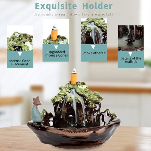 حامل البخور جبل باكلفتحات البخور حامل العصي البخور المخروط حامل البخور بتدفق خلفي مع 10 قطع من المخروط للديكور المنزلي ، الحرف اليدوية عيد الميلاد رأس السنة الجديدة in Kuwait