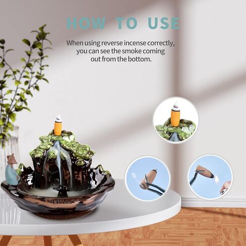 حامل البخور جبل باكلفتحات البخور حامل العصي البخور المخروط حامل البخور بتدفق خلفي مع 10 قطع من المخروط للديكور المنزلي ، الحرف اليدوية عيد الميلاد رأس السنة الجديدة in Kuwait