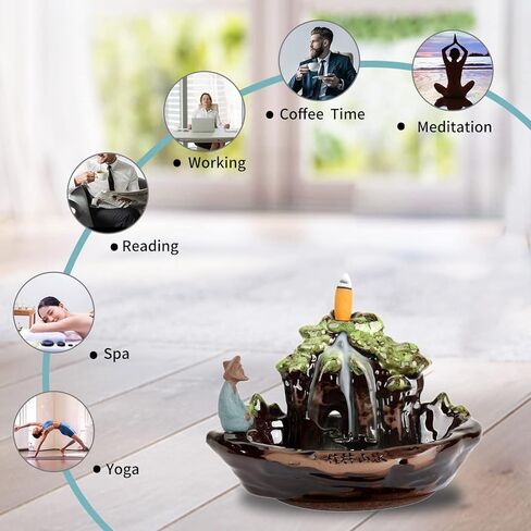 حامل البخور جبل باكلفتحات البخور حامل العصي البخور المخروط حامل البخور بتدفق خلفي مع 10 قطع من المخروط للديكور المنزلي ، الحرف اليدوية عيد الميلاد رأس السنة الجديدة in Kuwait