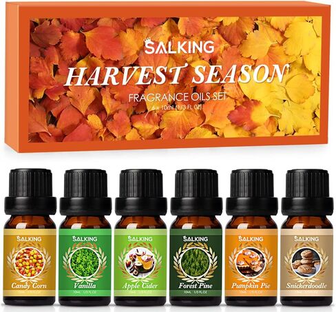 زيوت عطرية الخريف من سالكينج، زيوت عطرية فاخرة للناشر، مجموعة هدايا الزيوت المعطرة لرائحة صنع شموع الصابون - ذرة الحلوى، فطيرة اليقطين، عصير التفاح، الفانيليا، صنوبر الغابة، سنيكرز دودل in Kuwait