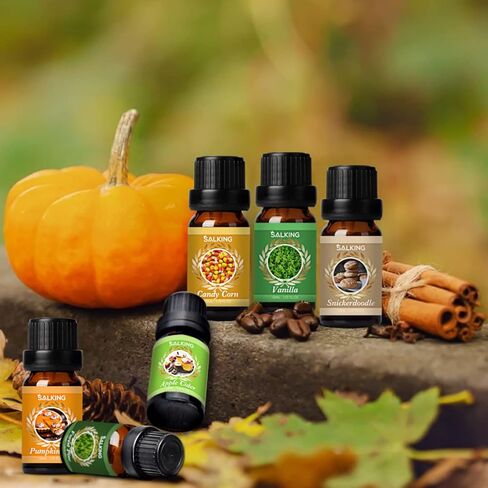 زيوت عطرية الخريف من سالكينج، زيوت عطرية فاخرة للناشر، مجموعة هدايا الزيوت المعطرة لرائحة صنع شموع الصابون - ذرة الحلوى، فطيرة اليقطين، عصير التفاح، الفانيليا، صنوبر الغابة، سنيكرز دودل in Kuwait