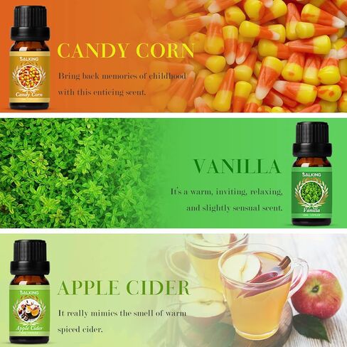 زيوت عطرية الخريف من سالكينج، زيوت عطرية فاخرة للناشر، مجموعة هدايا الزيوت المعطرة لرائحة صنع شموع الصابون - ذرة الحلوى، فطيرة اليقطين، عصير التفاح، الفانيليا، صنوبر الغابة، سنيكرز دودل in Kuwait