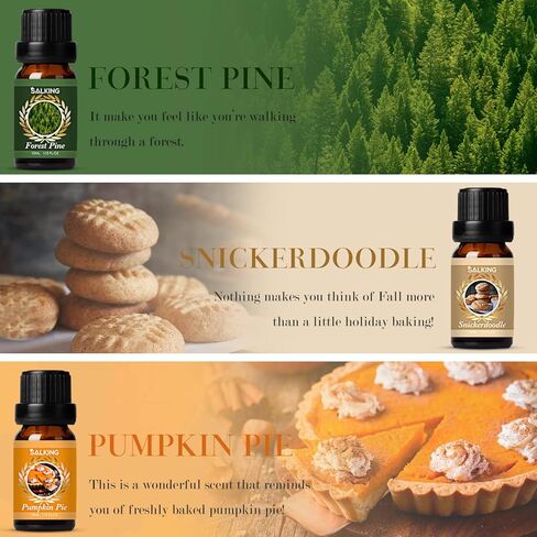 زيوت عطرية الخريف من سالكينج، زيوت عطرية فاخرة للناشر، مجموعة هدايا الزيوت المعطرة لرائحة صنع شموع الصابون - ذرة الحلوى، فطيرة اليقطين، عصير التفاح، الفانيليا، صنوبر الغابة، سنيكرز دودل in Kuwait